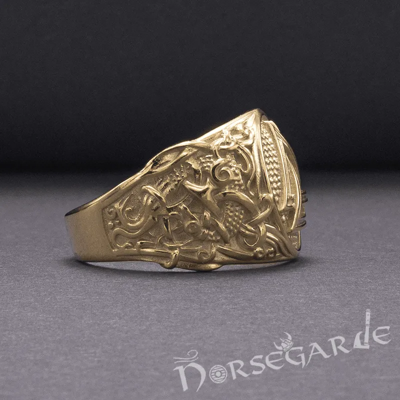 Handcrafted Valknut Rune Mammen Style Ring - Gold