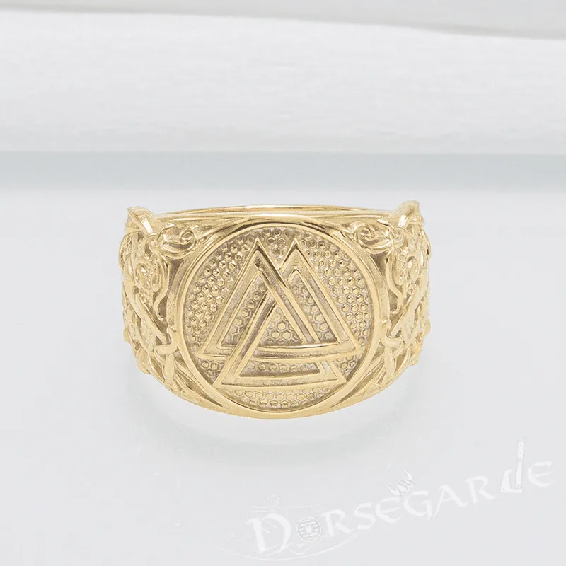 Handcrafted Valknut Rune Mammen Style Ring - Gold