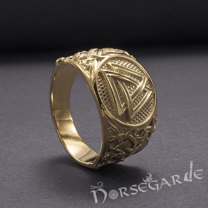 Handcrafted Valknut Rune Mammen Style Ring - Gold