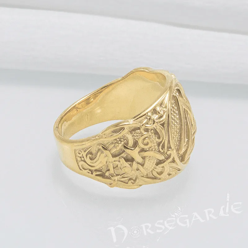 Handcrafted Valknut Rune Mammen Style Ring - Gold