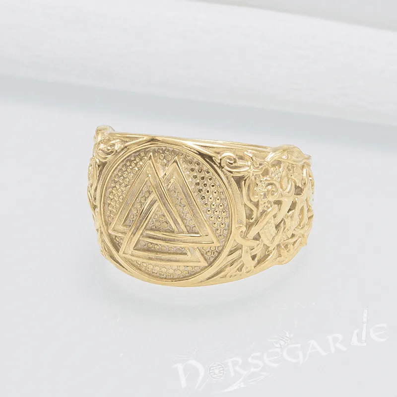 Handcrafted Valknut Rune Mammen Style Ring - Gold