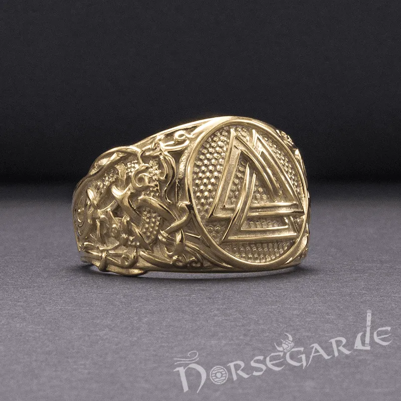 Handcrafted Valknut Rune Mammen Style Ring - Gold