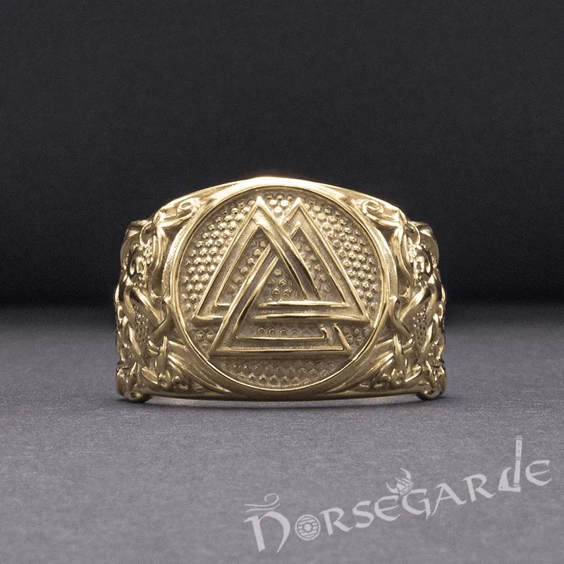 Handcrafted Valknut Rune Mammen Style Ring - Gold