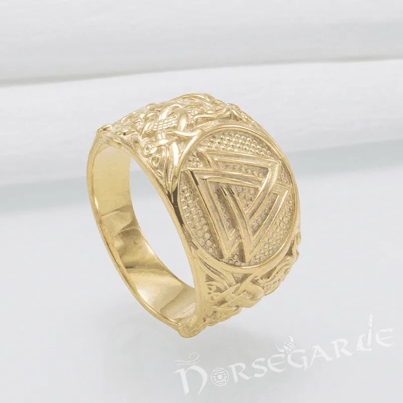 Handcrafted Valknut Rune Mammen Style Ring - Gold