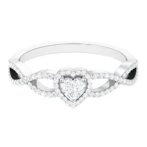 Heart Shape Diamond Criss Cross Engagement Ring