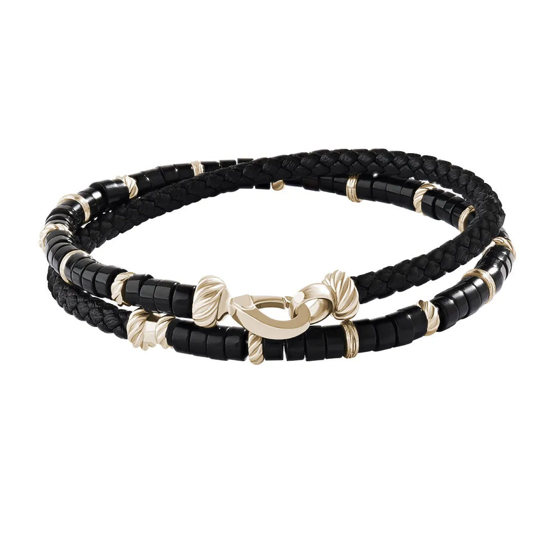 Heishi Beads & Leather Wrap Bracelet in Silver