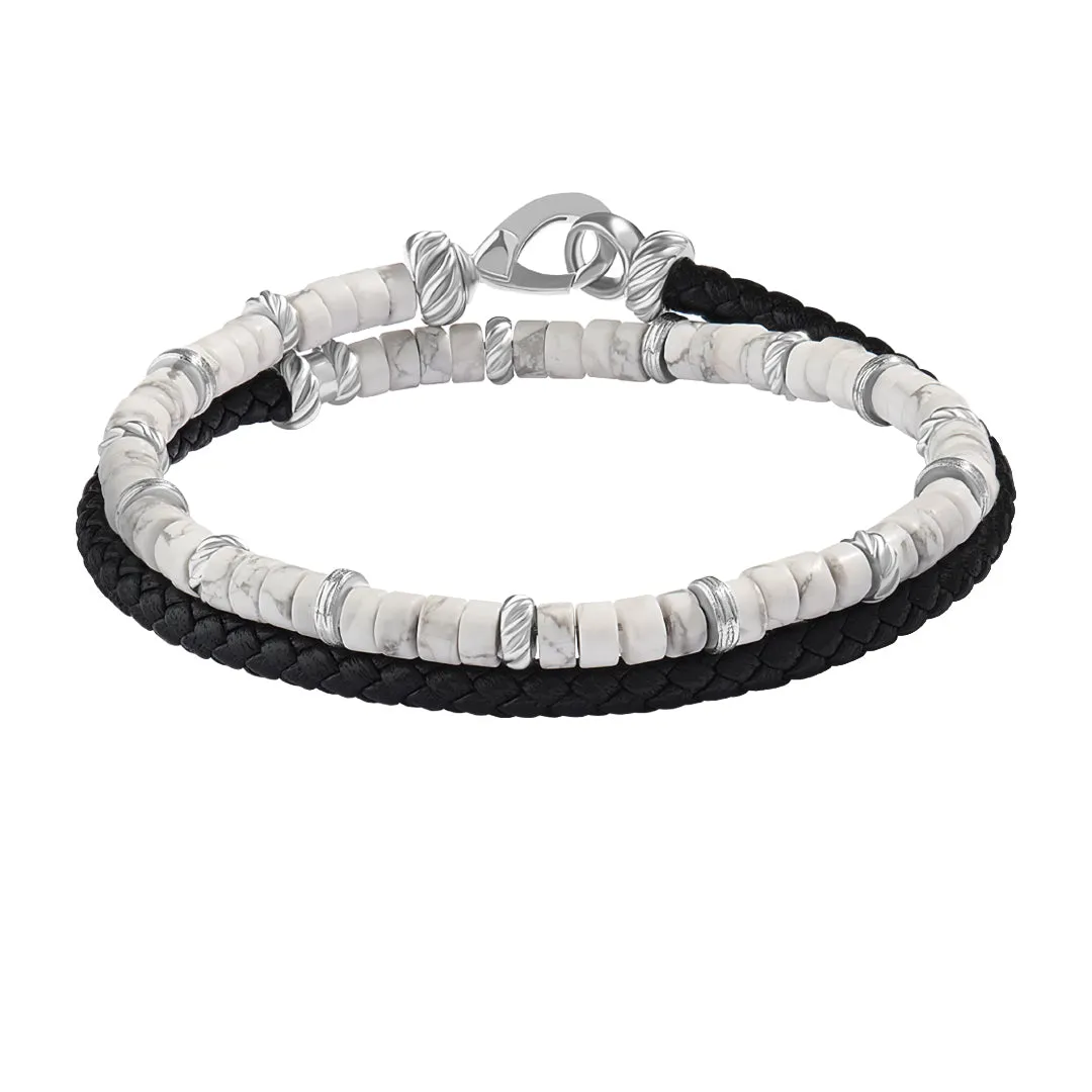 Heishi Beads & Leather Wrap Bracelet in Silver