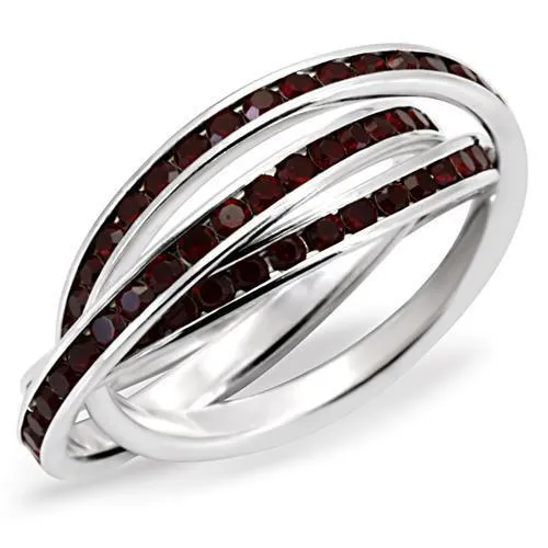 High-Polished 925 Sterling Silver Ring with Top Grade Crystal in Garnet for Women Style 35113