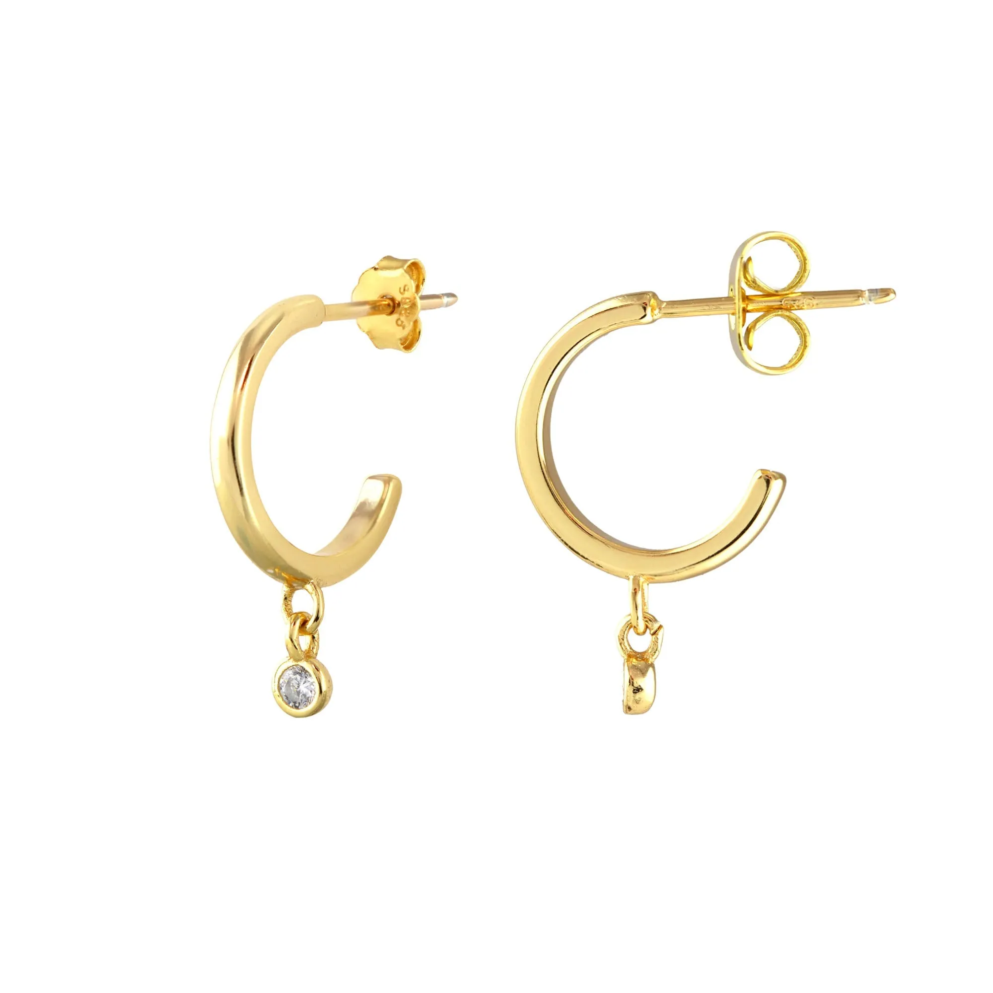 Huggie Hoop Earrings with Crystal Swing Charm