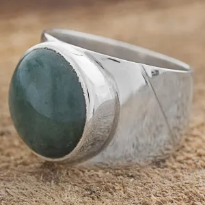 Jade and Sterling Silver Dome Ring from Guatemala - Living Energy | NOVICA