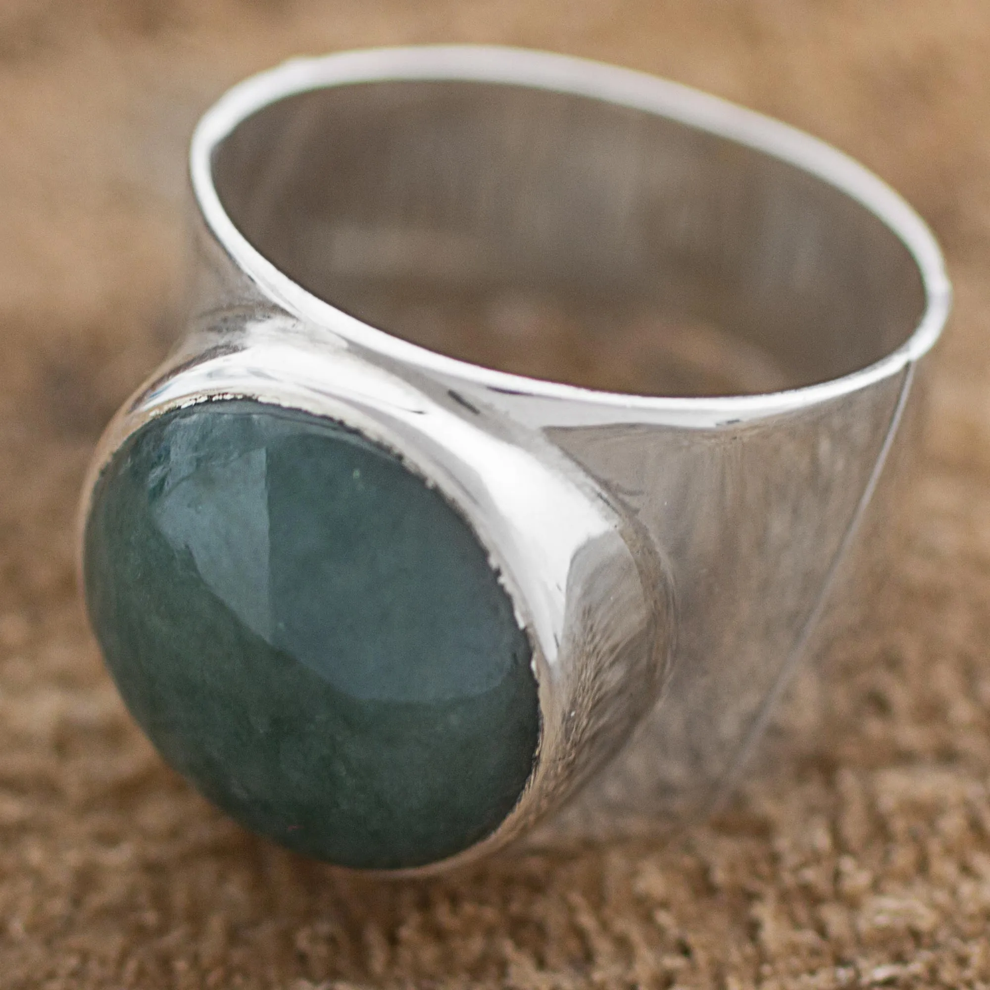 Jade and Sterling Silver Dome Ring from Guatemala - Living Energy | NOVICA