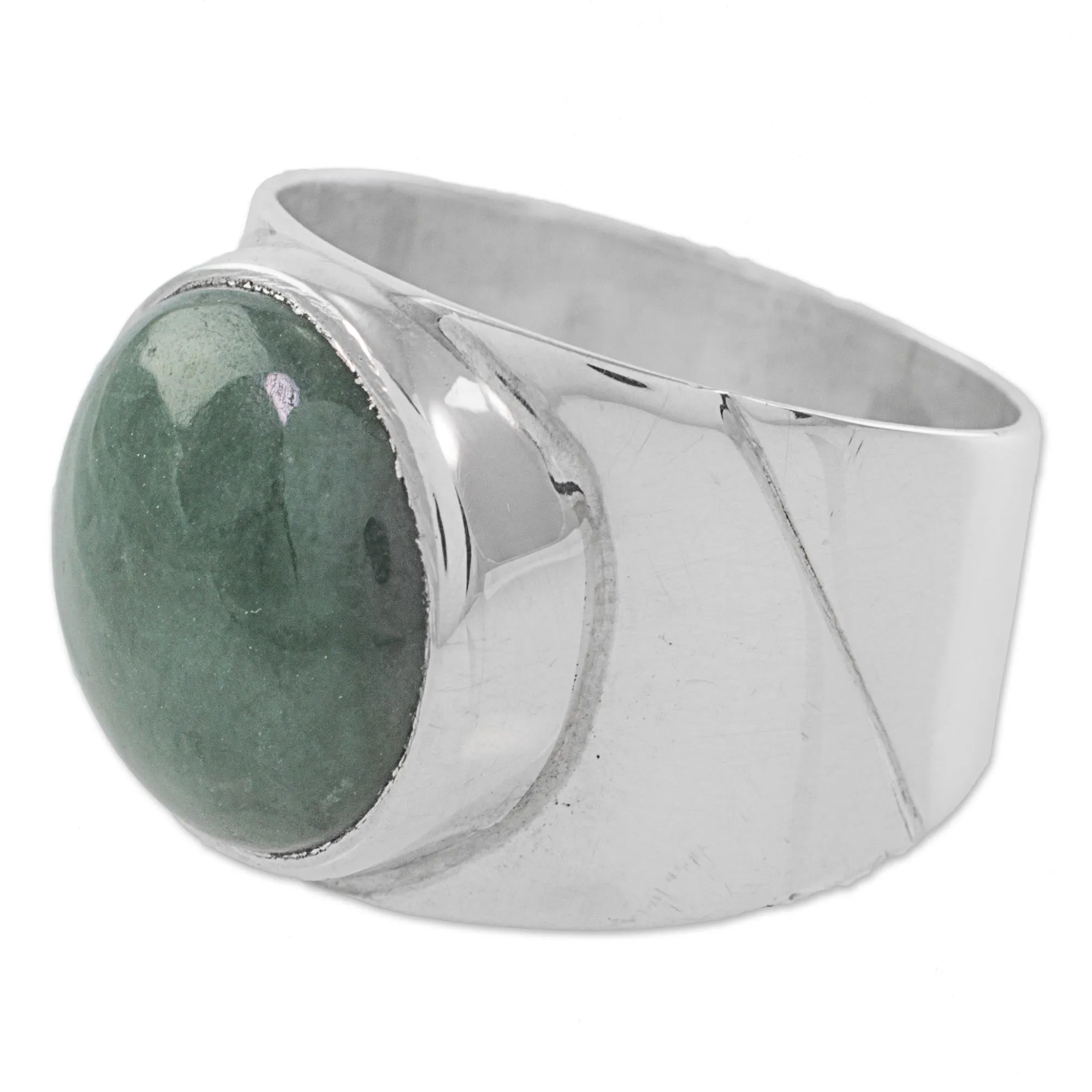 Jade and Sterling Silver Dome Ring from Guatemala - Living Energy | NOVICA