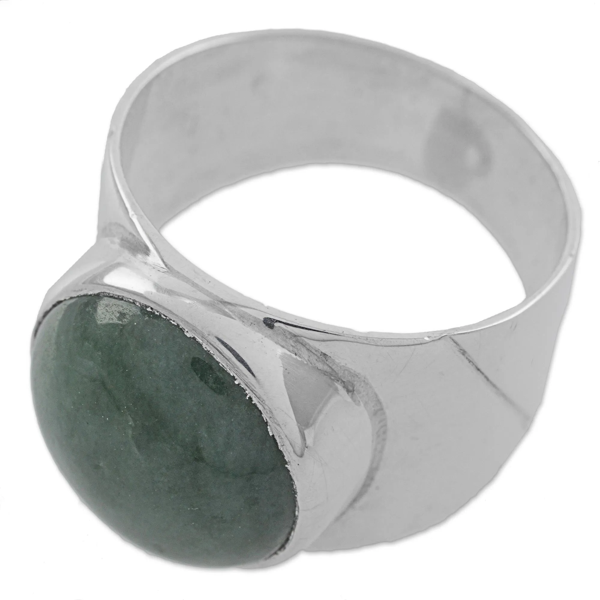 Jade and Sterling Silver Dome Ring from Guatemala - Living Energy | NOVICA