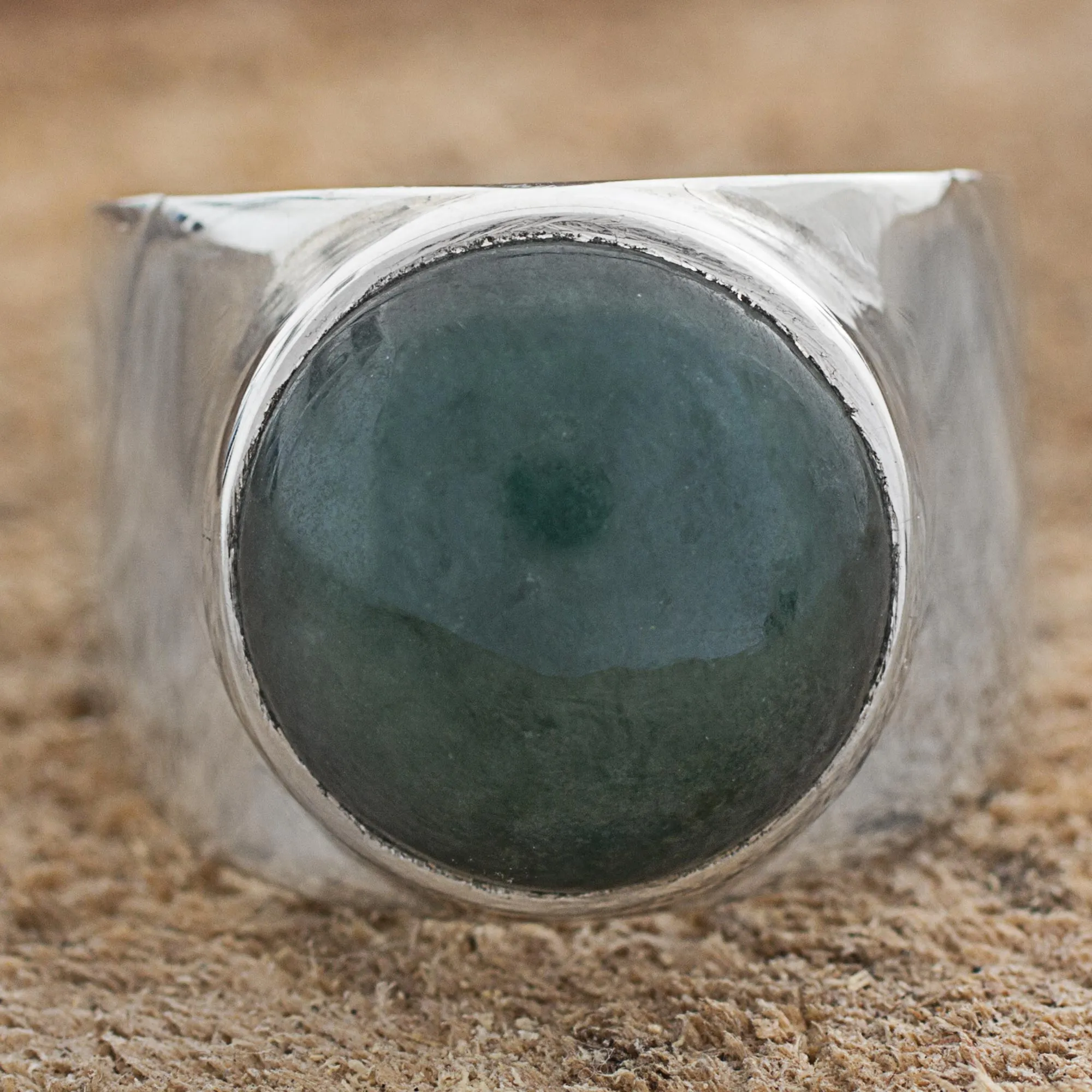 Jade and Sterling Silver Dome Ring from Guatemala - Living Energy | NOVICA