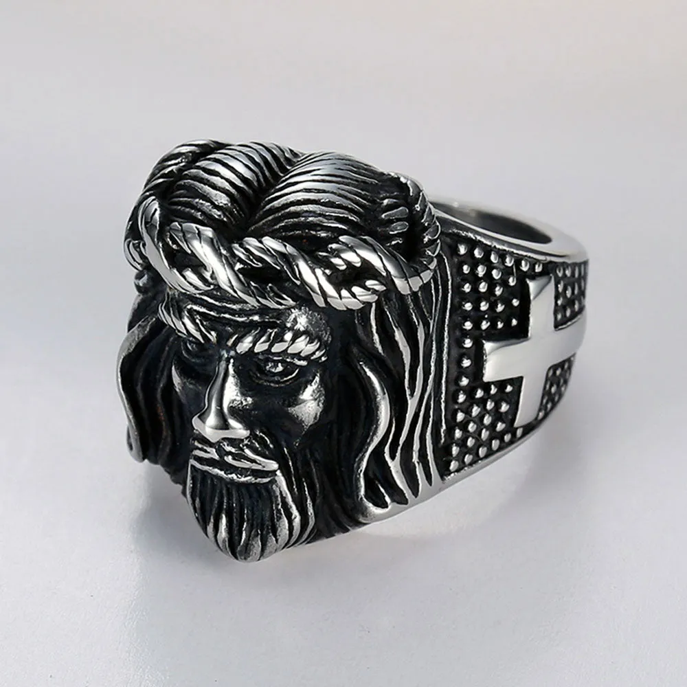 JESUS HEAD CROSS SIGNET RING