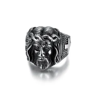 JESUS HEAD CROSS SIGNET RING