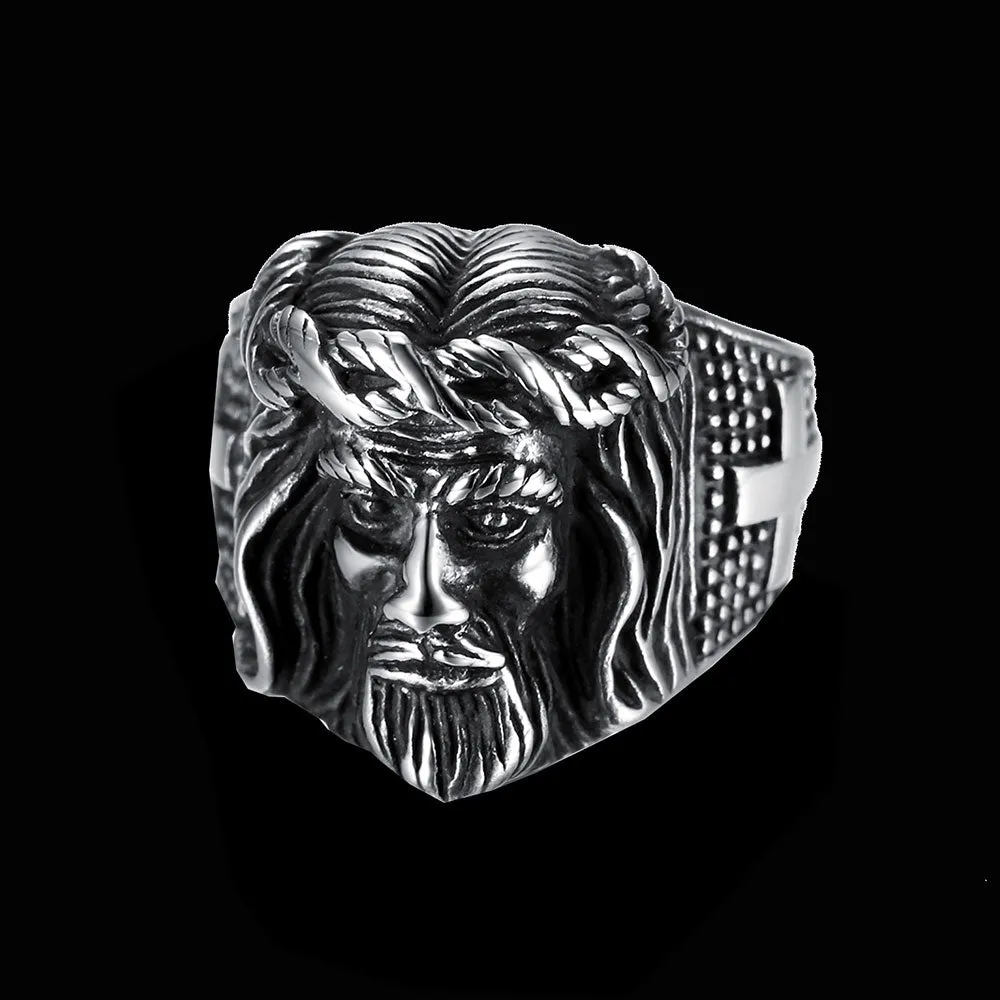 JESUS HEAD CROSS SIGNET RING