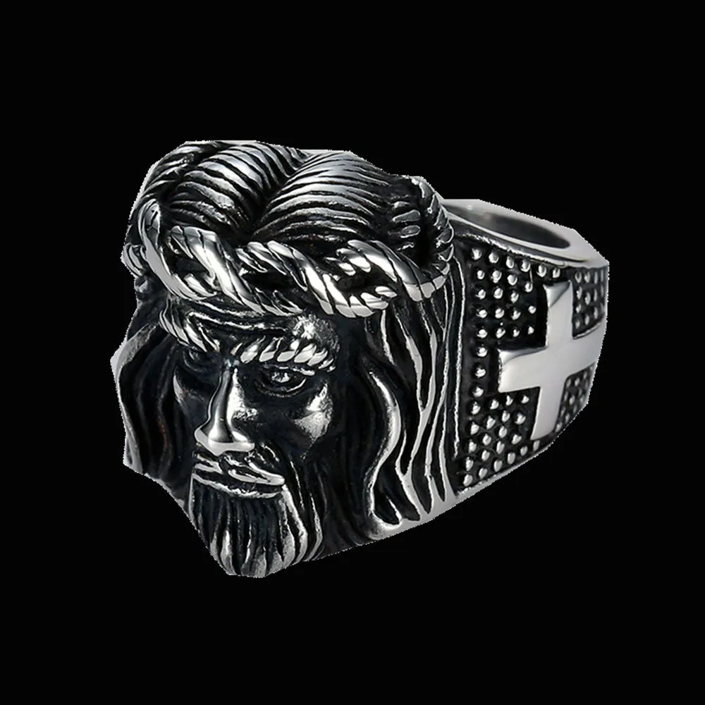 JESUS HEAD CROSS SIGNET RING