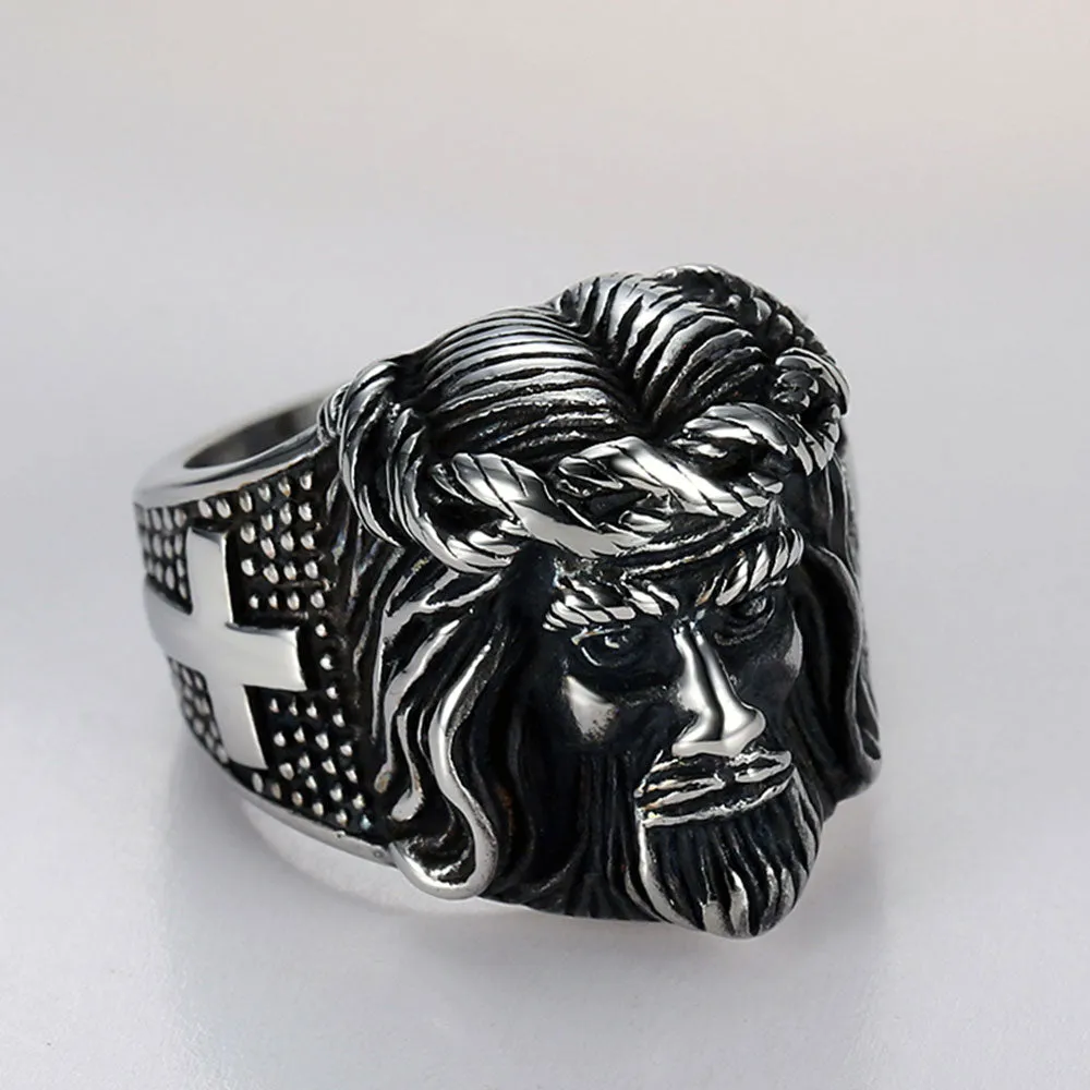 JESUS HEAD CROSS SIGNET RING