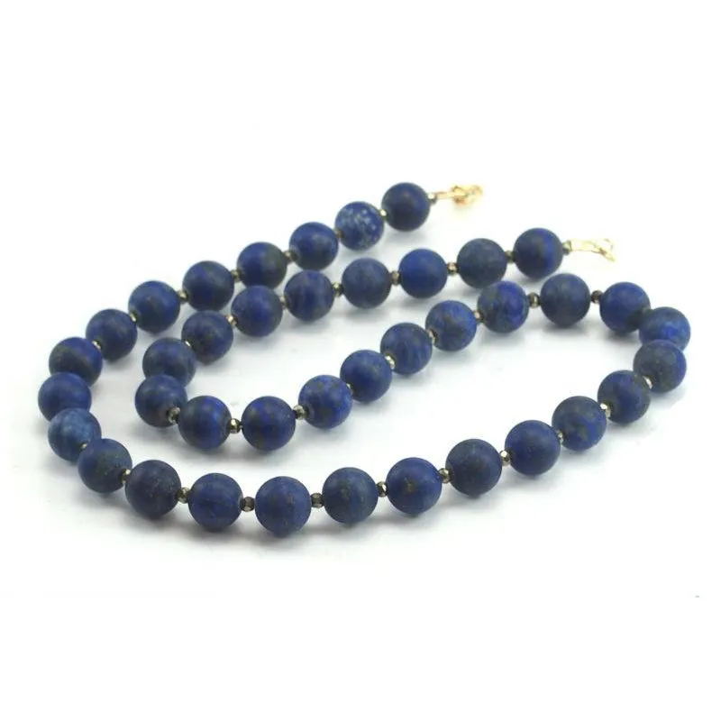 Lapis Lazuli Matte Necklace with Pyrite Spacers and Gold Filled Trigger Clasp