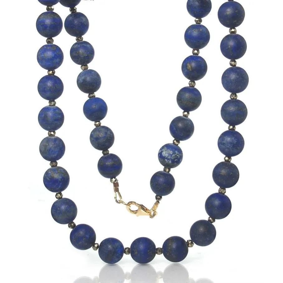 Lapis Lazuli Matte Necklace with Pyrite Spacers and Gold Filled Trigger Clasp