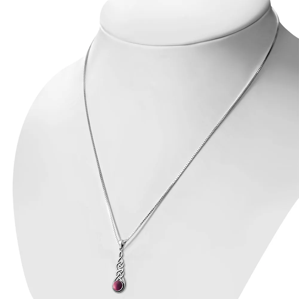 Long Celtic Silver Pendant set w/ Garnet