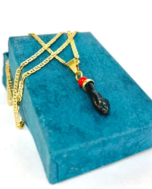 Mariner Link Chain Necklace with Azabache Hand Pendant 18" / Womens Chain Necklace Boys Girls / Good Luck & Protection Jewelry / Cadena de Azabache en Oro Laminado Para Ninos y Mujer