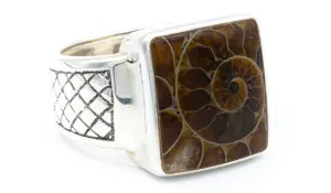 Men's Sterling Silver Ammonite Fossil Signet Ring