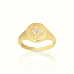 Men's Vermeil Micro Diamond Shinning Star Signet Ring