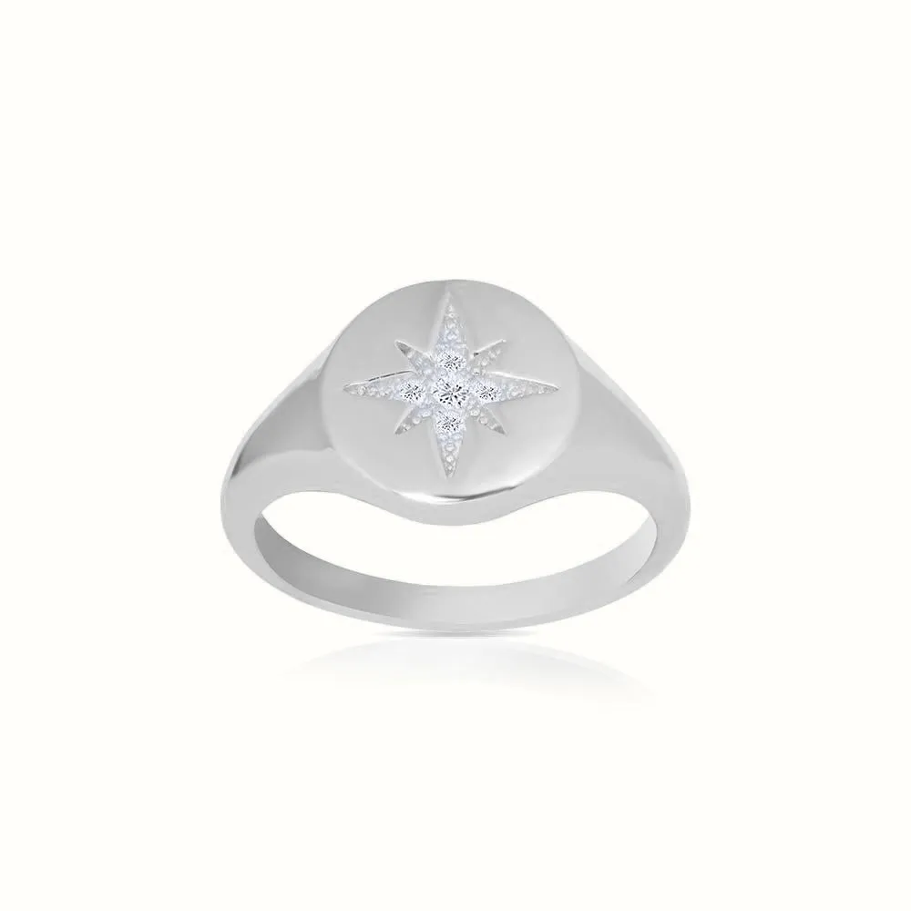 Men's Vermeil Micro Diamond Shinning Star Signet Ring