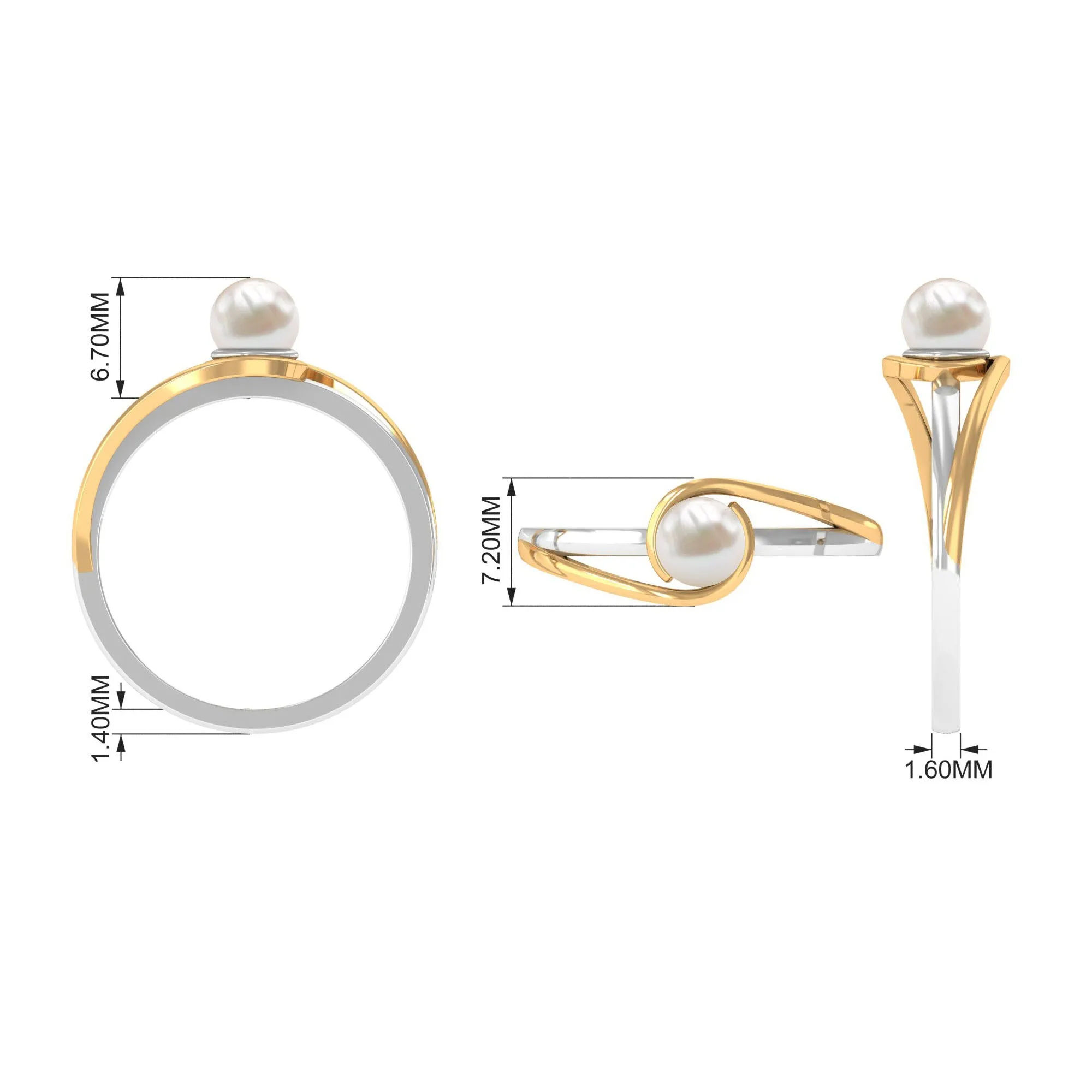 Minimal Freshwater Pearl Solitaire Ring in Bypass Shank