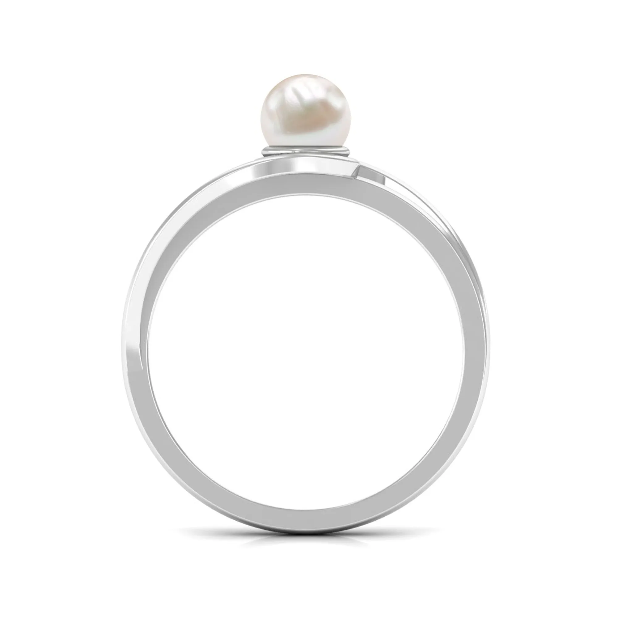 Minimal Freshwater Pearl Solitaire Ring in Bypass Shank