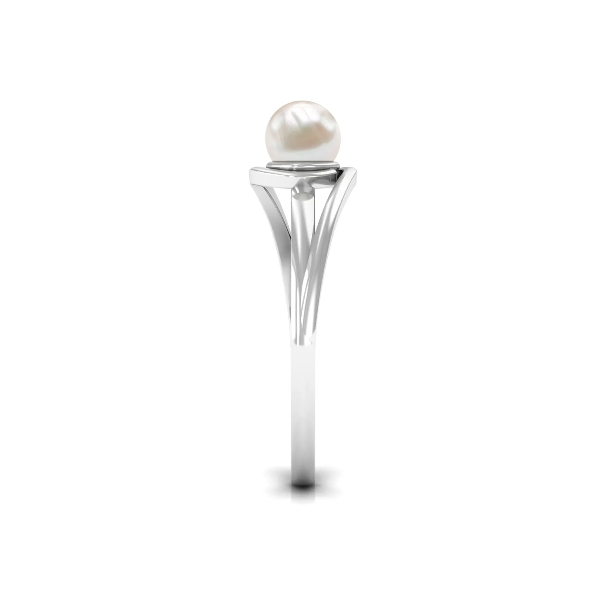 Minimal Freshwater Pearl Solitaire Ring in Bypass Shank