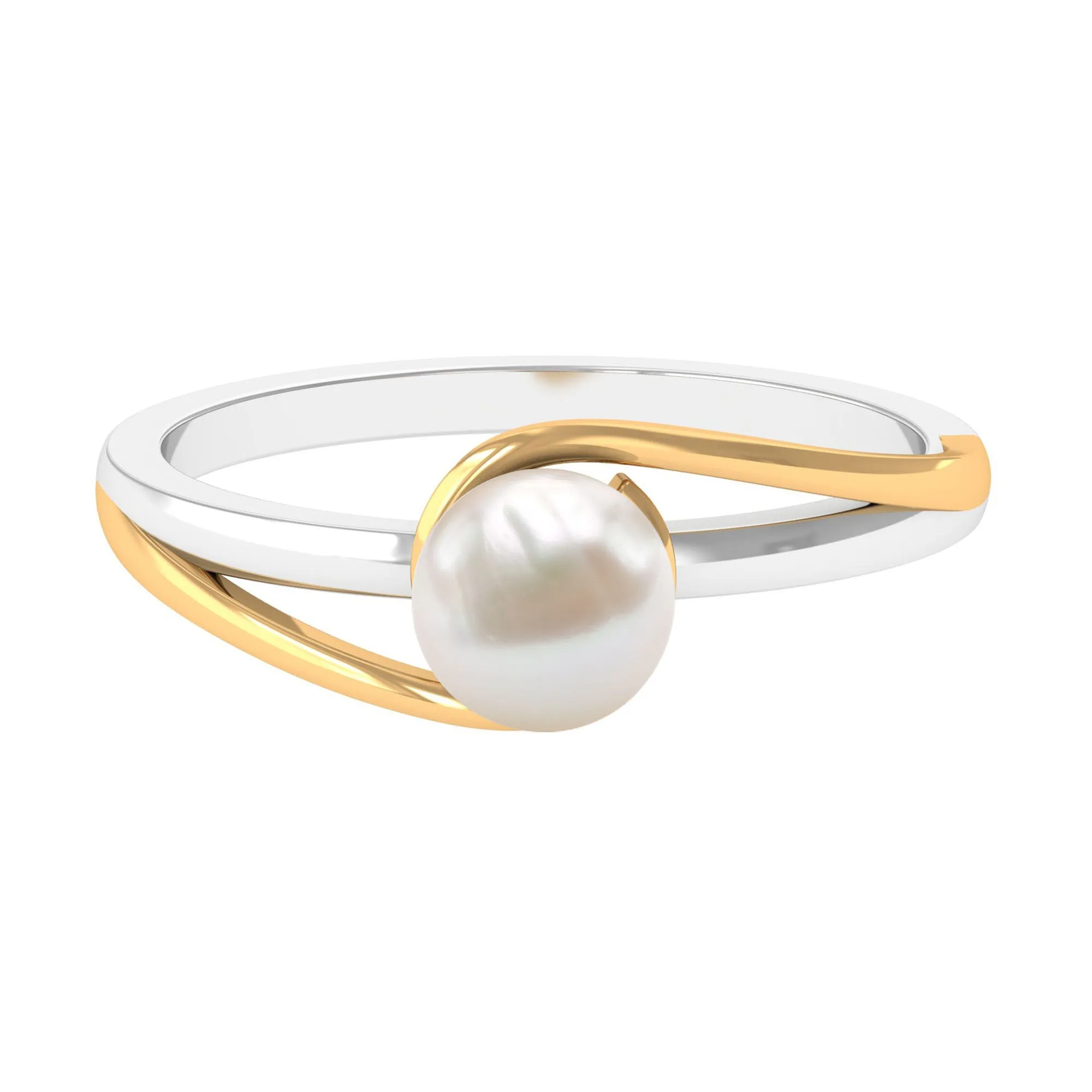 Minimal Freshwater Pearl Solitaire Ring in Bypass Shank