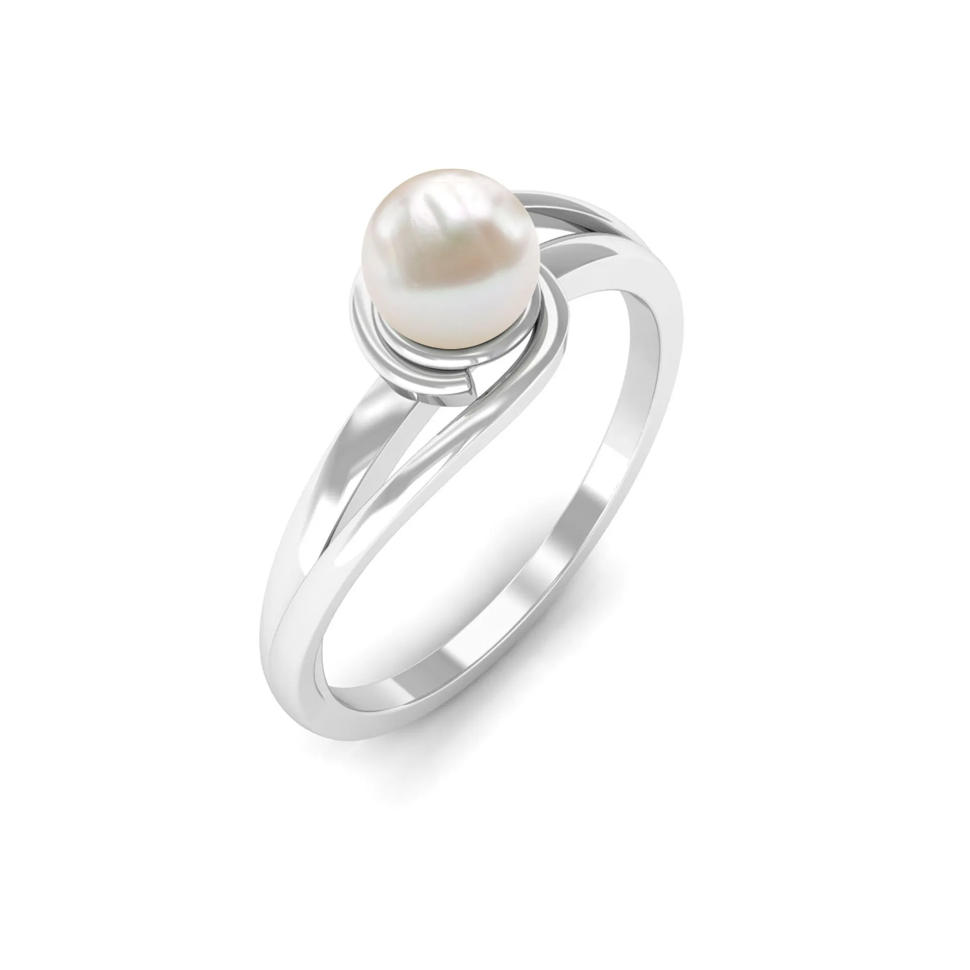 Minimal Freshwater Pearl Solitaire Ring in Bypass Shank