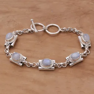 Misty Domes Silver & Rainbow Moonstone Bracelet