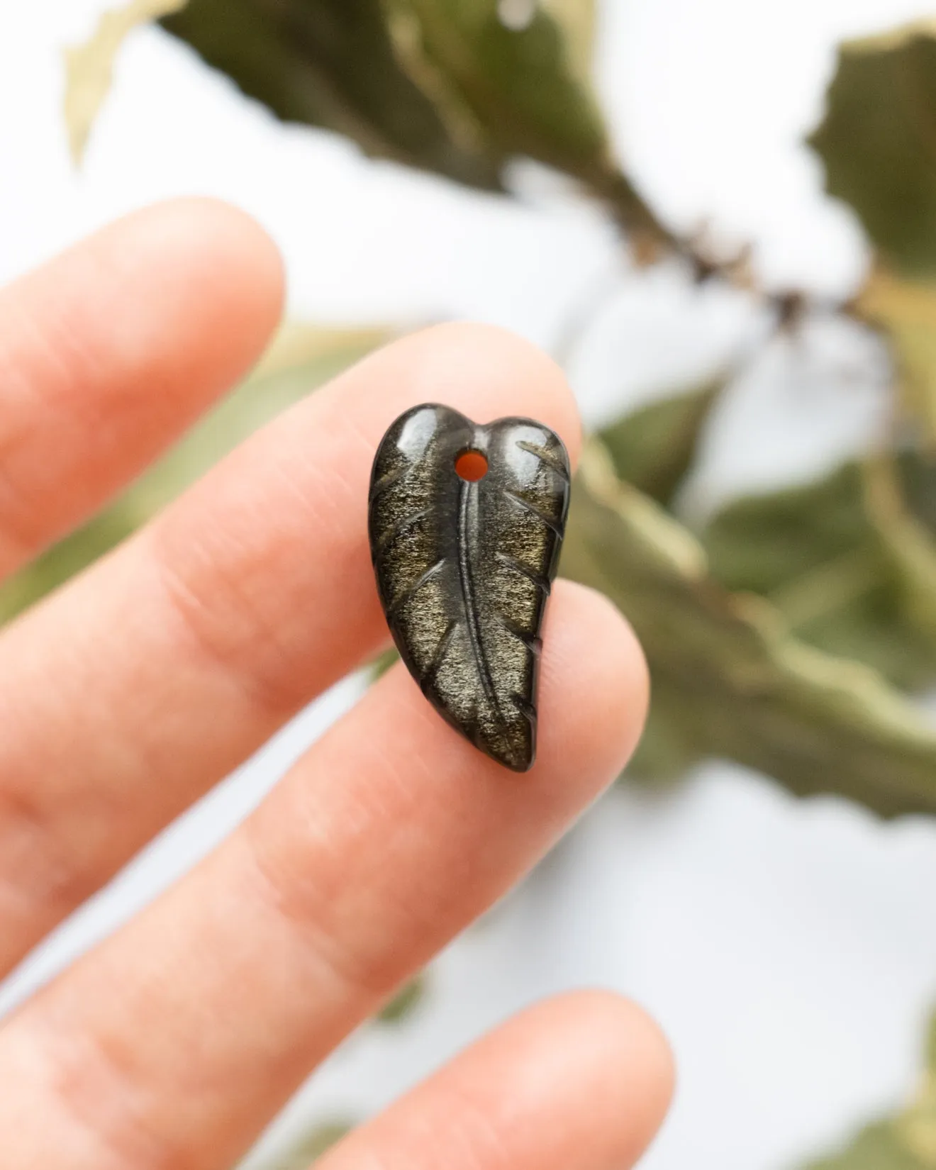 Mixed Gemstone Hand Carved Leaf Necklace