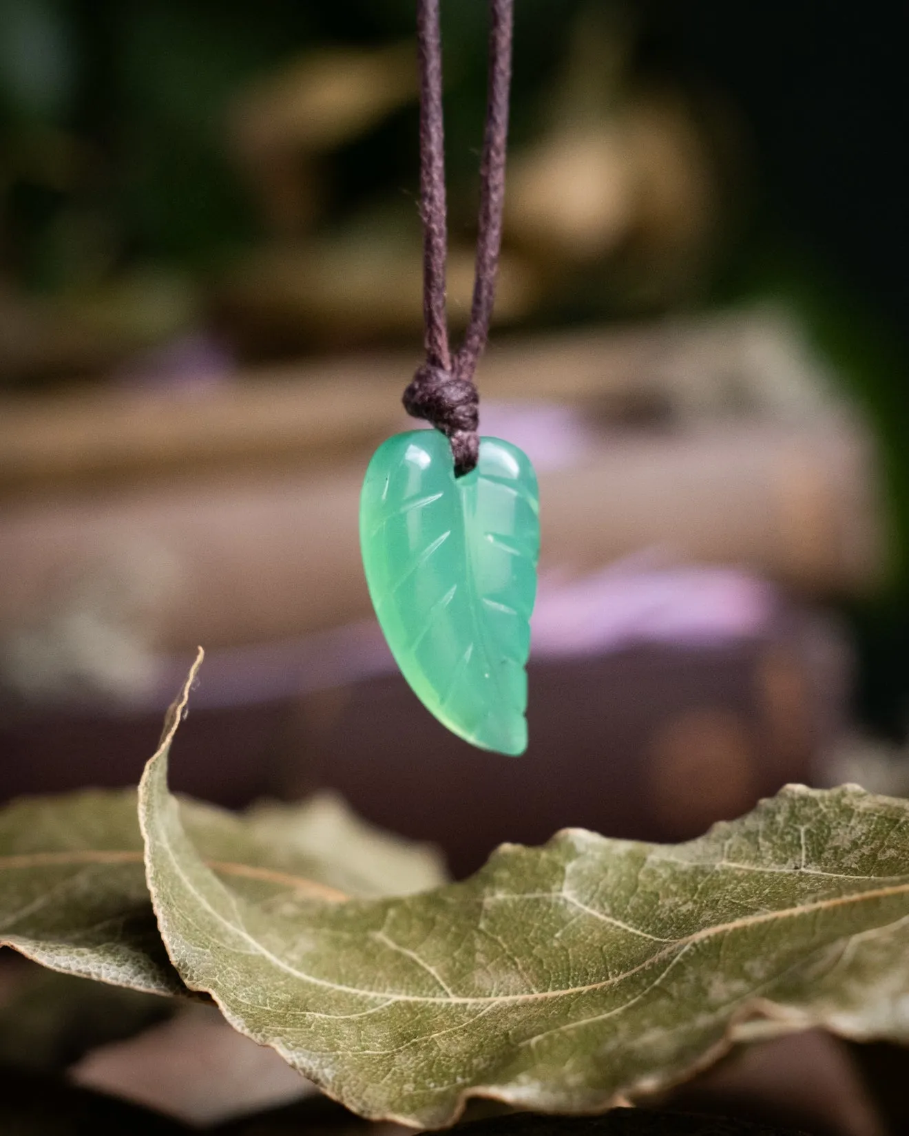 Mixed Gemstone Hand Carved Leaf Necklace