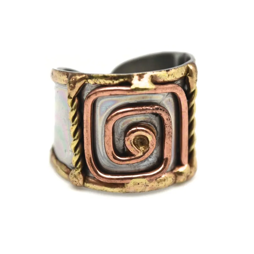 Mixed Metal Cuff Ring - Square Spiral