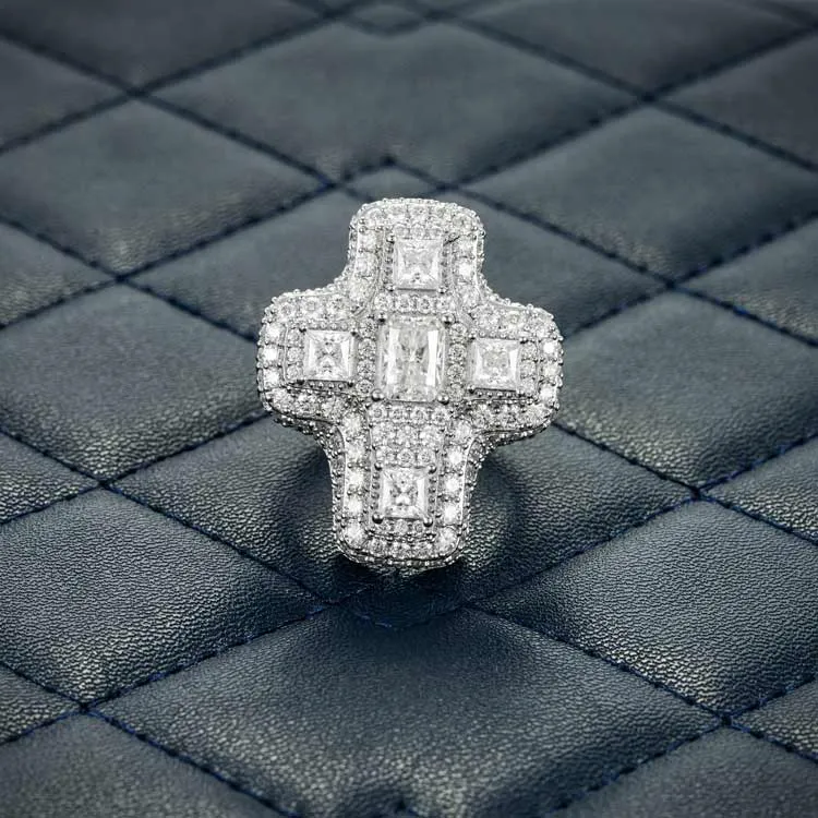 Moissanite Baguette Cross Ring 14K Gold