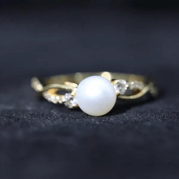 Natural Freshwater Pearl and Diamond Solitaire Crossover Ring