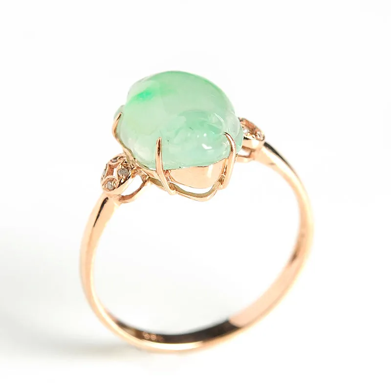 Natural Jade Ring Jadeite Gold Toad Ring RG76