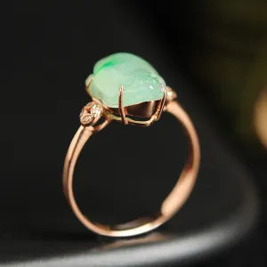 Natural Jade Ring Jadeite Gold Toad Ring RG76