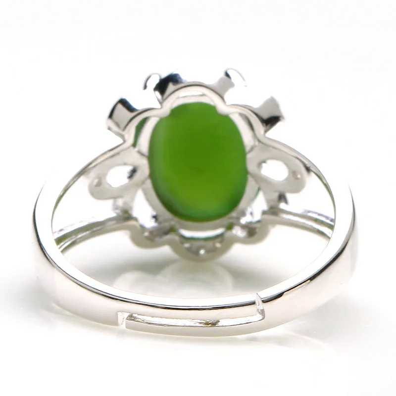 Natural Jade Ring Nephrite Silver Adjustable Ring WR17