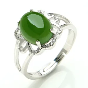 Natural Jade Ring Nephrite Silver Adjustable Ring WR17