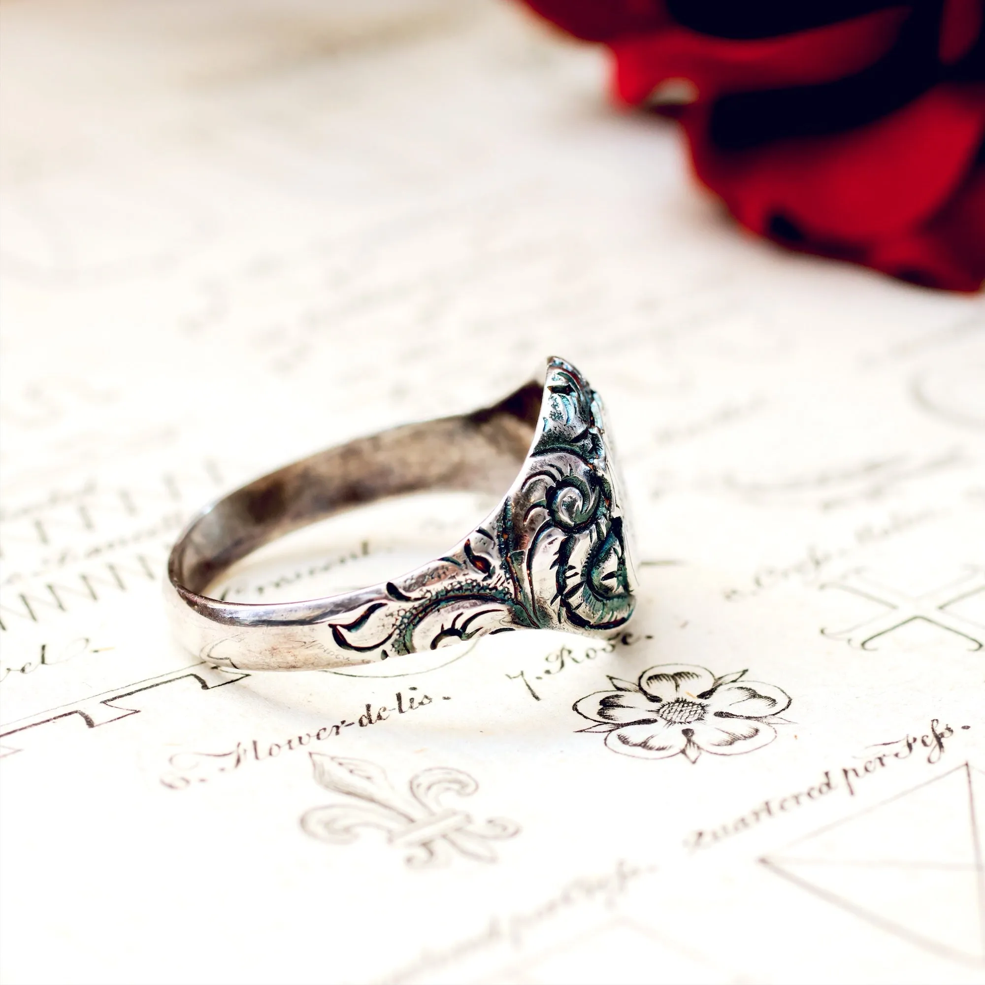 Ornate Saltire Cross & Tudor Rose Silver Signet Ring