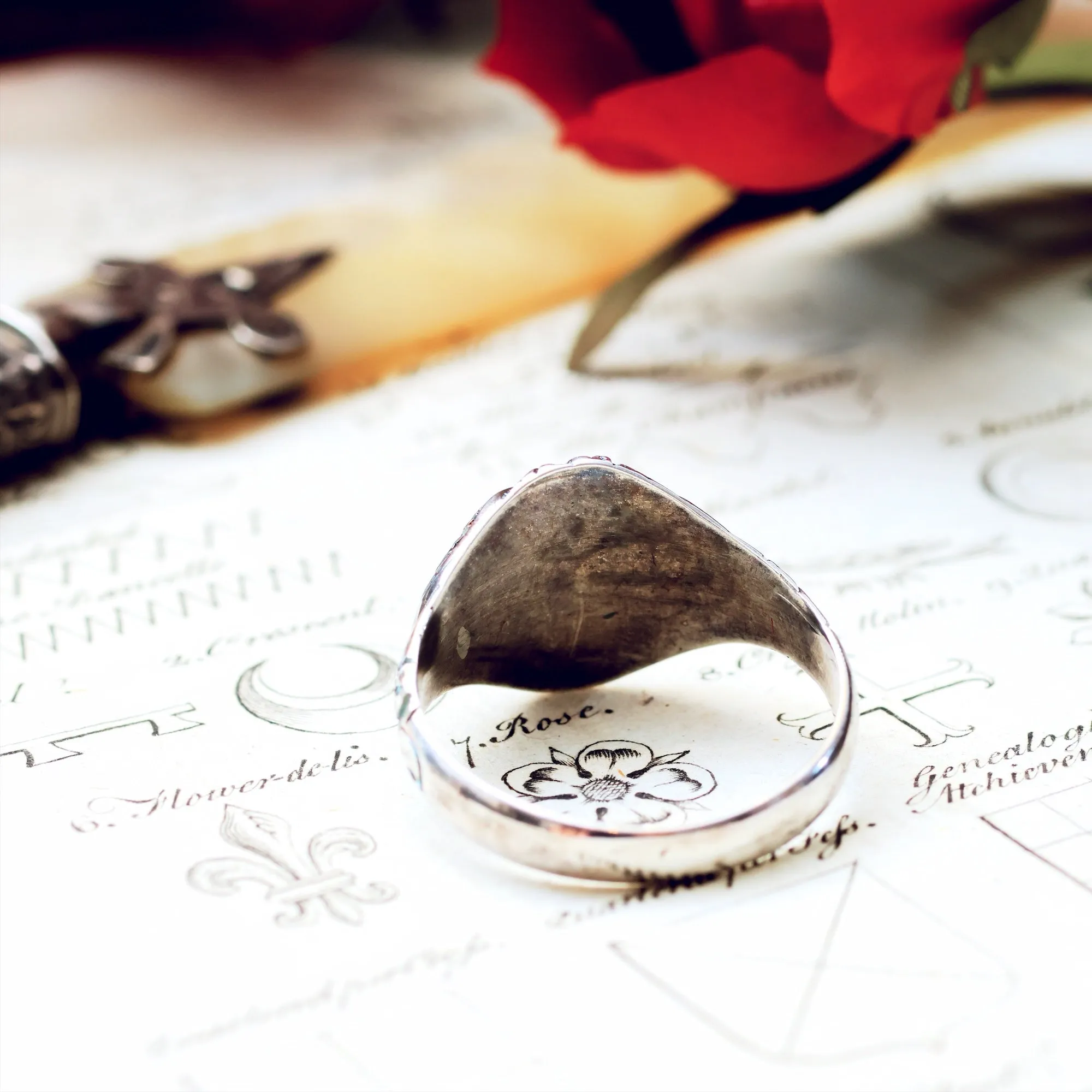 Ornate Saltire Cross & Tudor Rose Silver Signet Ring