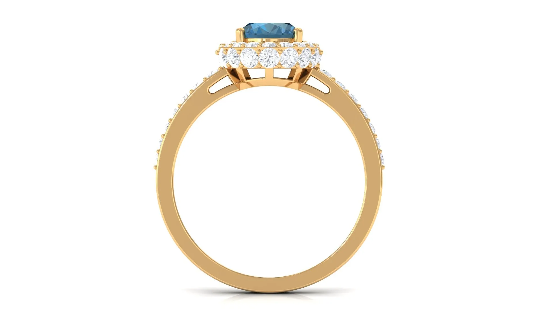 Oval London Blue Topaz Classic Halo Engagement Ring with Moissanite