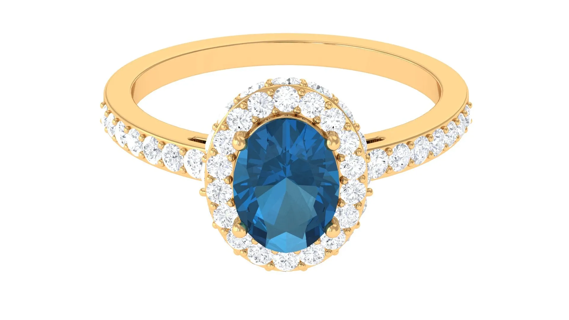 Oval London Blue Topaz Classic Halo Engagement Ring with Moissanite