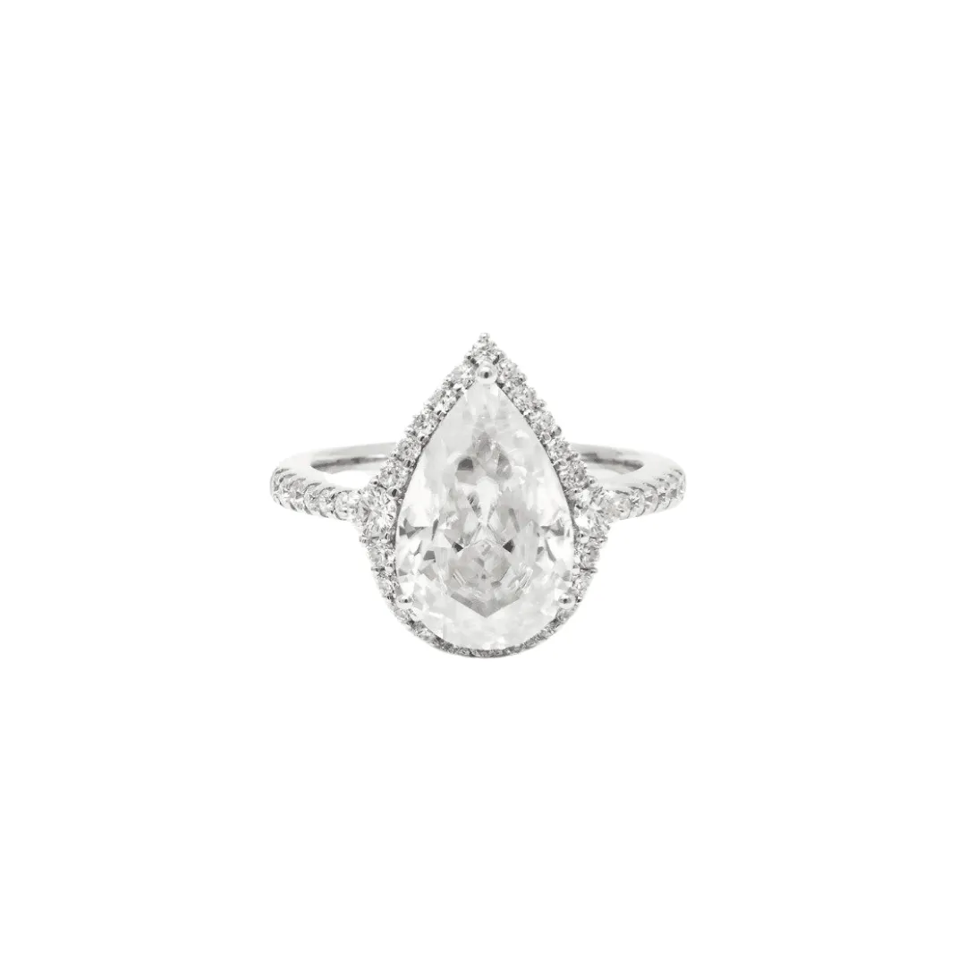 Pear Shaped Single Halo Ring - 18ct Gold